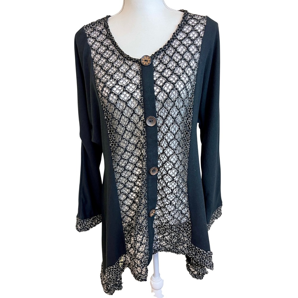 Vintage EMMA G Lagenlook Crochet Cardigan Jacket Mesh Boho Art Witchy Whimsygoth